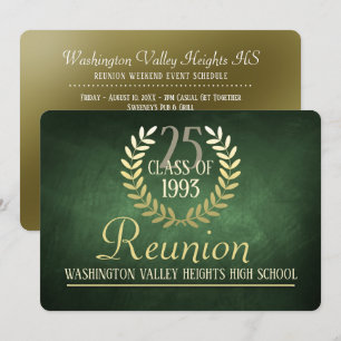 Elegante Verde Invitación a Reunión de Clase Dorad