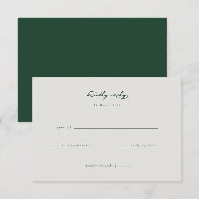 Elegante Verde Minimalista RSVP (Anverso / Reverso)