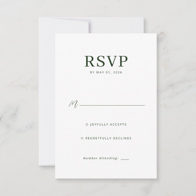 Elegante Verde Minimalista RSVP (Anverso)