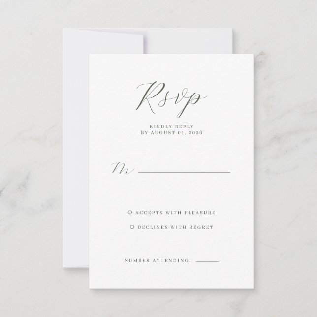 Elegante Verde Minimalista RSVP (Anverso)