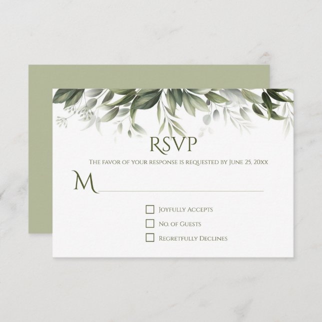 Elegante verde RSVP - Verde oliva claro (Anverso / Reverso)