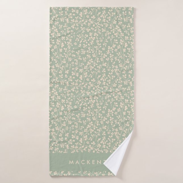 Elegante Verde Salvia Botánico Personalizado (Toalla de baño)