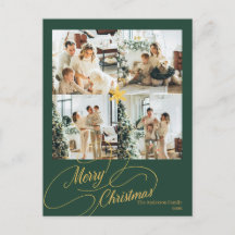 Elegante Verde y Dorado Feliz Navidad Foto -