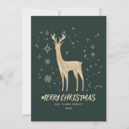 Elegante Verde y Dorado Renos Feliz Navidad
