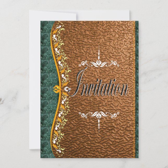 Elegante verde y naranja en la invitación al cobre (Anverso)