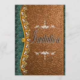 Elegante verde y naranja en la invitación al cobre