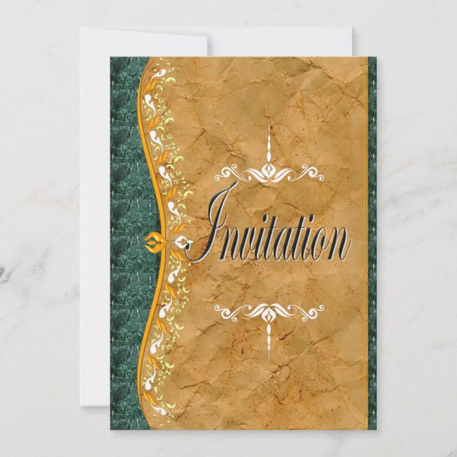 Elegante verde y naranja en la invitación marrón (Anverso)