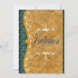 Elegante verde y naranja en la invitación marrón