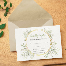 Elegante Verde Y Tarjeta De RSVP De Boda Con Marco