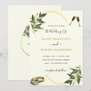 Elegante Verdor Dorado Invitación de Boda de Lujo
