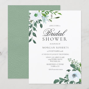 Elegante Verdor Floral blanca Invitación a la duch