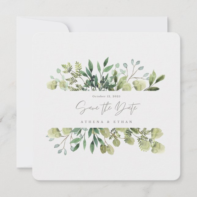 Elegante Verdor Guardar La Invitación De Boda De F (Anverso)