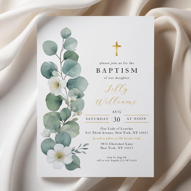 Elegante Verdor Invitación cruzada de oro del baut (Simple Elegant Baptism Invitation)