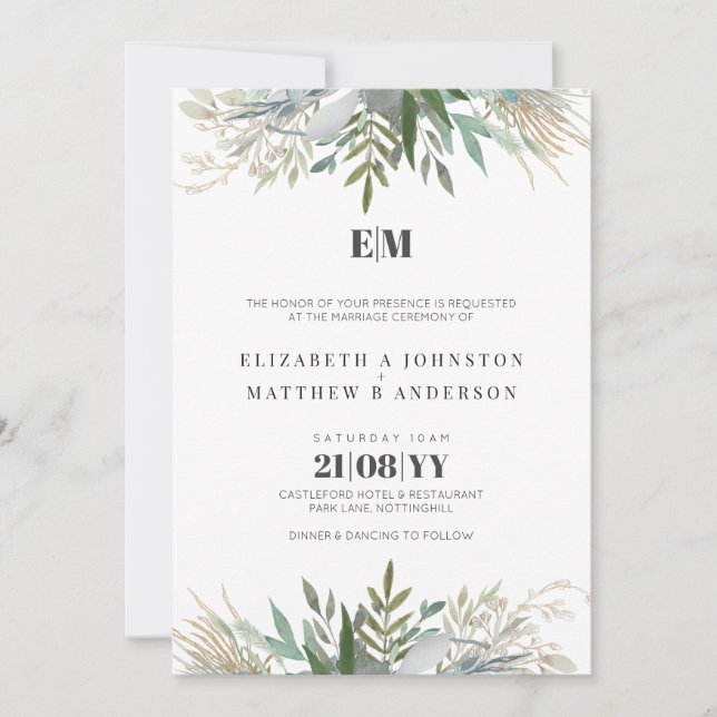 Elegante Verdor Invitaciones a la boda Moderna (Anverso)