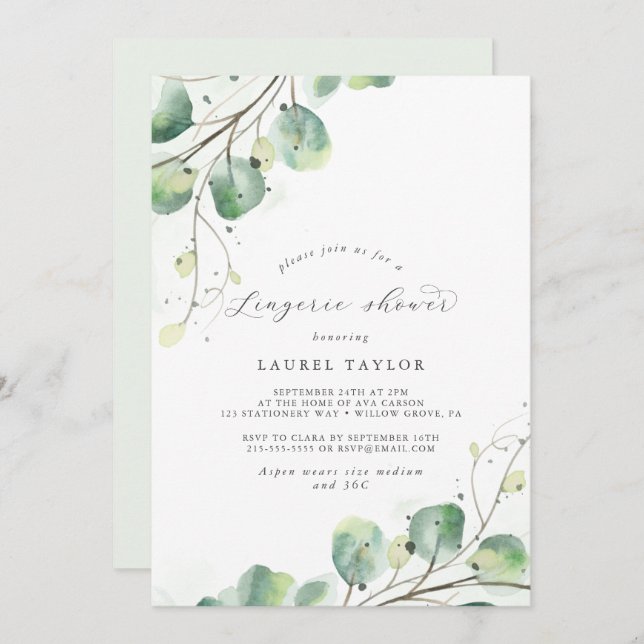 Elegante Verdor Lingerie Shower Invitación (Anverso / Reverso)