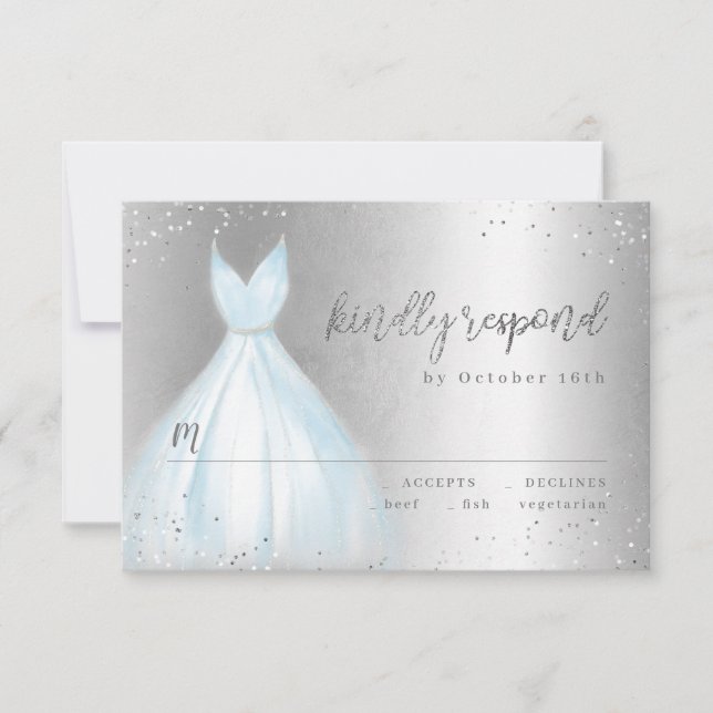Elegante vestido azul plateado quinceañera RSVP (Anverso)