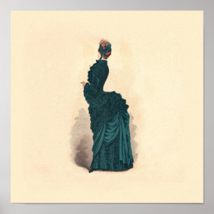 Elegante vestido azul victoriano moda mujer arte