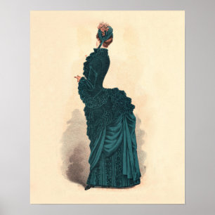 Elegante vestido azul victoriano moda mujer arte