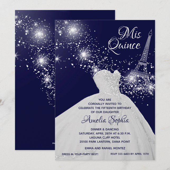 Elegante vestido de Quinceañera Invitaciones de la (Anverso / Reverso)