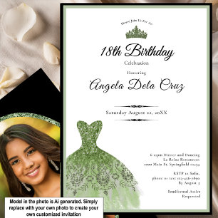 Elegante vestido verde salvia invitación debut cum