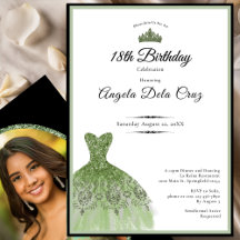 Elegante vestido verde salvia invitación debut cum