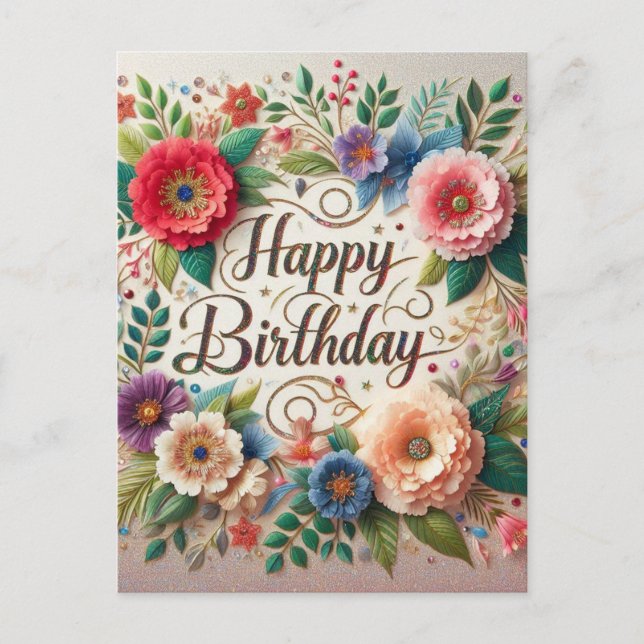 Elegante vibes floral postal de cumpleaños (Anverso)