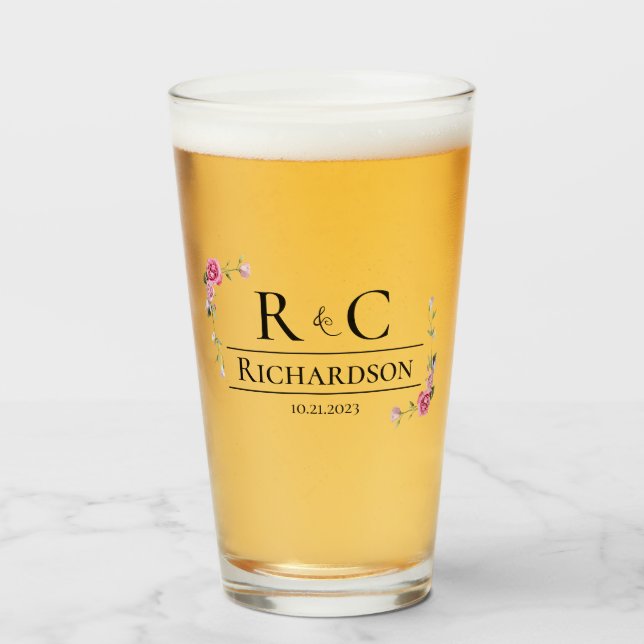 Elegante Vidrio de Regalo de Boda Floral (Anverso (lleno))
