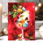 Elegante Vidrio Vintage De Navidad Con Vela<br><div class="desc">Elegante Vidrio Vintage De Vino De Navidad Con Tarjeta De Vacaciones De Velas. Este diseño cuenta con una copa de vino pintada de época con una vela,  un hueco y adornos. Qué hermosa escena de vacaciones retro. Personalice este diseño personalizado con su propio saludo interno.</div>
