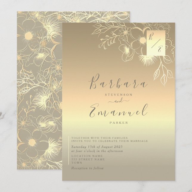 Elegante Viejo Invitación a la Boda de Oro (Anverso / Reverso)