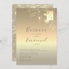 Elegante Viejo Invitación a la Boda de Oro