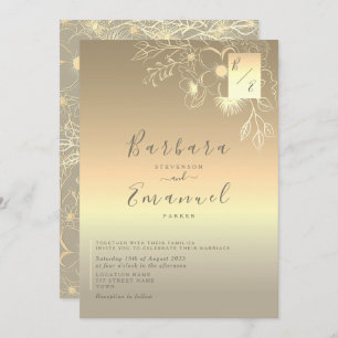 Elegante Viejo Invitación a la Boda de Oro