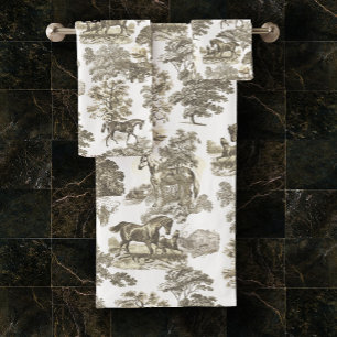 Elegante Viejo Rústico Oro Beige Horses Toile