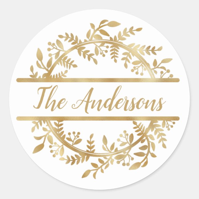 Elegante Vine Leaf Wreath Familia Nombre Sello par (Anverso)