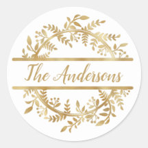 Elegante Vine Leaf Wreath Familia Nombre Sello par