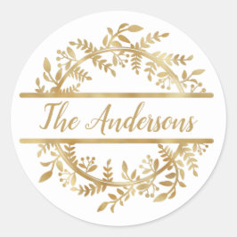 Elegante Vine Leaf Wreath Familia Nombre Sello par