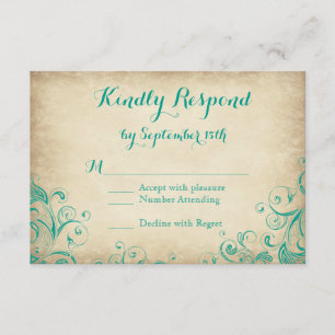 Elegante Vintage Aqua Flourish Wedsh Bodas RSVP Ta