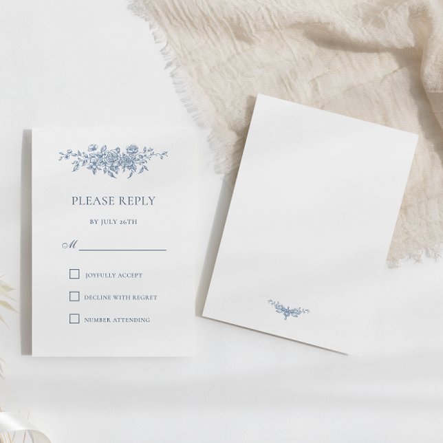 Elegante Vintage Floral Blue Wedding RSVP (Subido por el creador)
