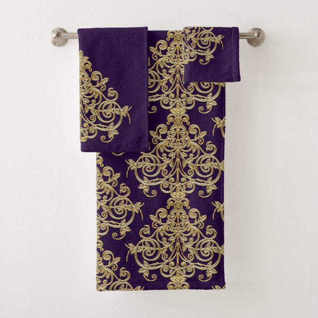 Elegante Vintage Gold Damask Purple (In situ)