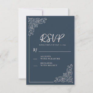 Elegante Vintage Navy Blue Wedding RSVP