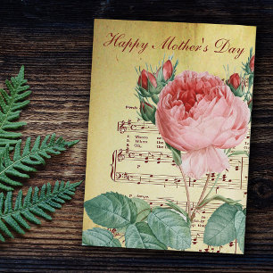 Elegante Vintage Victoriano Rosa Antigüedades Nota