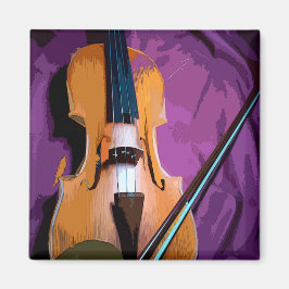 Elegante violín en seda morada, imán cuadrado