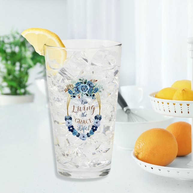 Elegante Viviendo la Vida Gracia Azul Floral Oro (Subido por el creador)