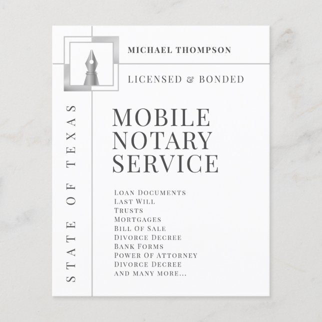 Elegante volante notario de pluma de tinta blanca  (Frente)