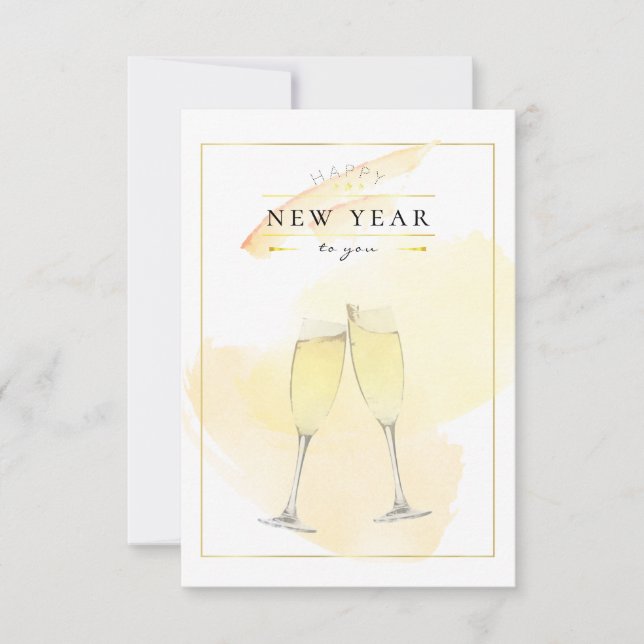 Elegante Watercolor Champagne Glasses New Year Pos (Anverso)