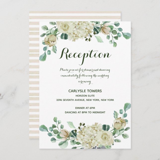 Elegante Watercolor Floral Wedding Recepción (Anverso / Reverso)
