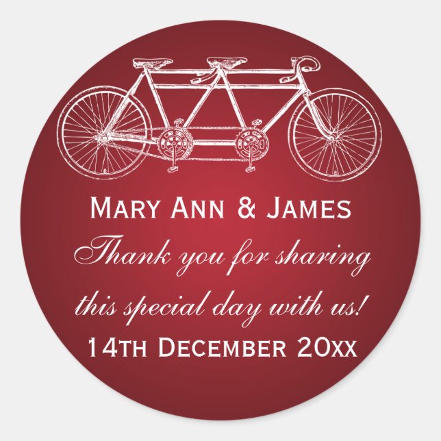 Elegante Wedding Favor Etiqueta Tandem Bike Red (Anverso)