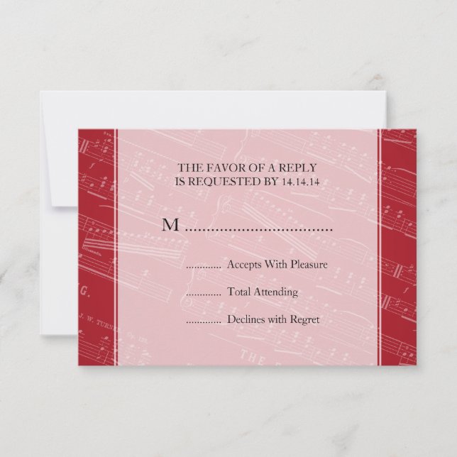 Elegante Wedding RSVP Hoja de música rojo (Anverso)