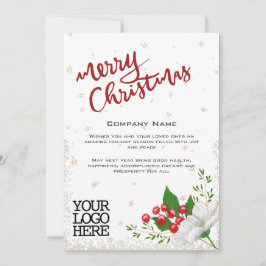 Elegante White Floral Berries Nieve Feliz Navidad