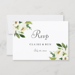Elegante White Floral Green Leaf Wedding RSVP