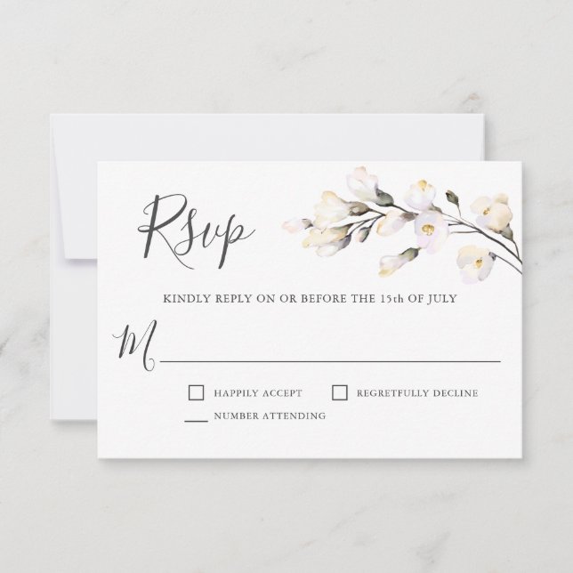 Elegante White Watercolor Floral Wedding RSVP (Anverso)